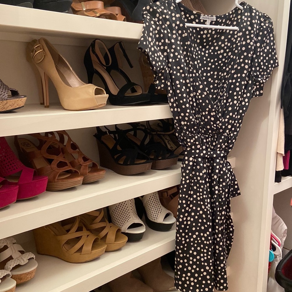 Charlotte Russe black and white polka dot dress, casual but dressy.
